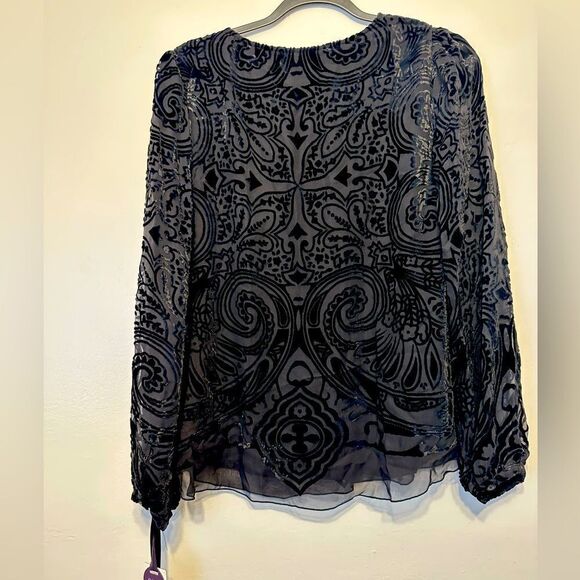 Hale Bob  silk, velvet  long sleeve top blouses size M in black, NWT - Picture 2 of 7